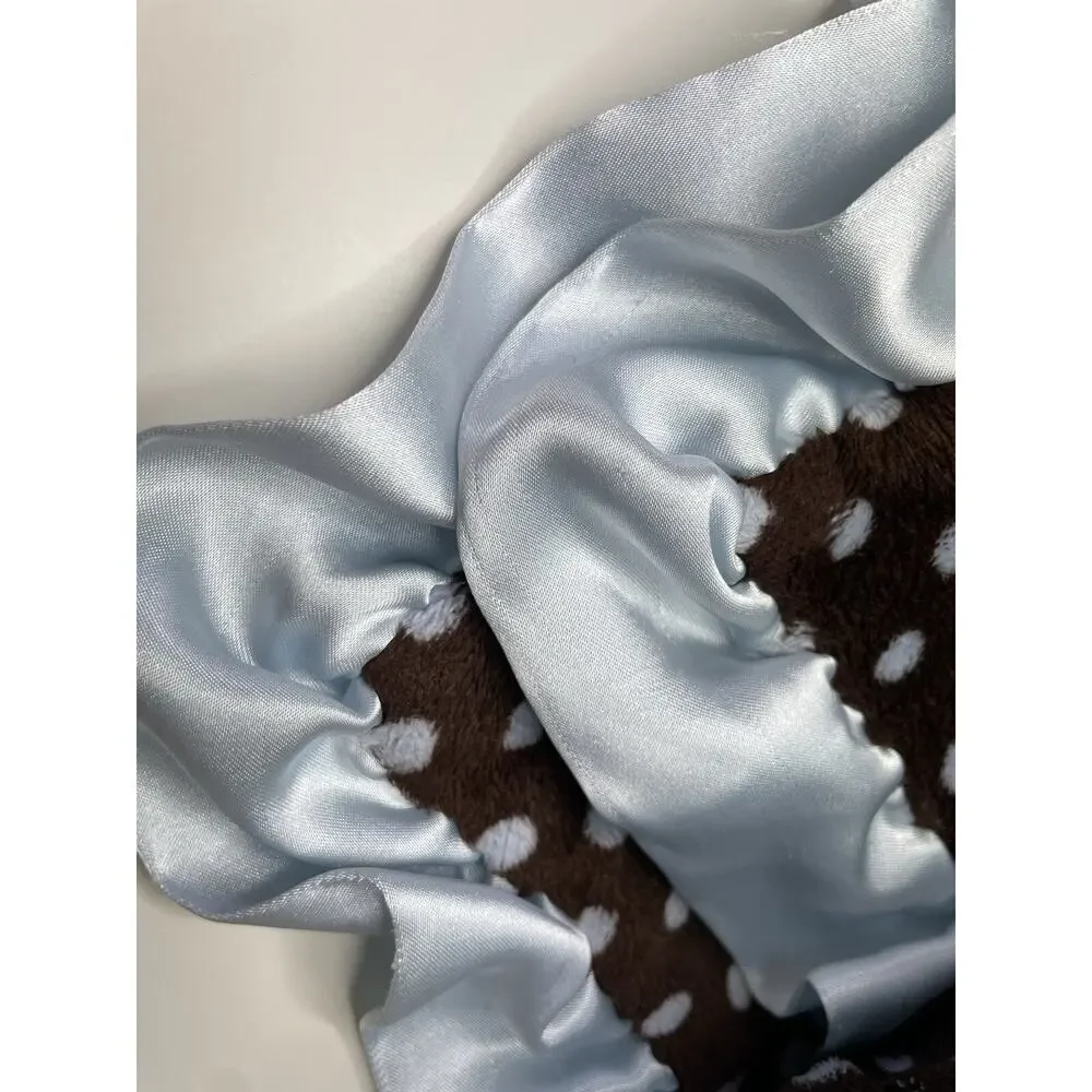 Max Daniel Polka Dot Baby Security Blanket Dark Brown Blue Ruffle Satin Trim